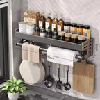 Wall Mount Spice Rack Utensil Holder Kitchen Shelf Hooks