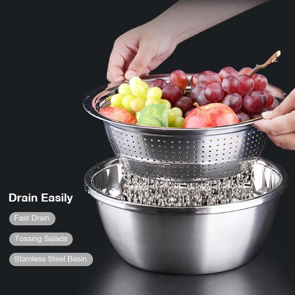 Stainless Steel Salad Bowl with Grater & Strainer