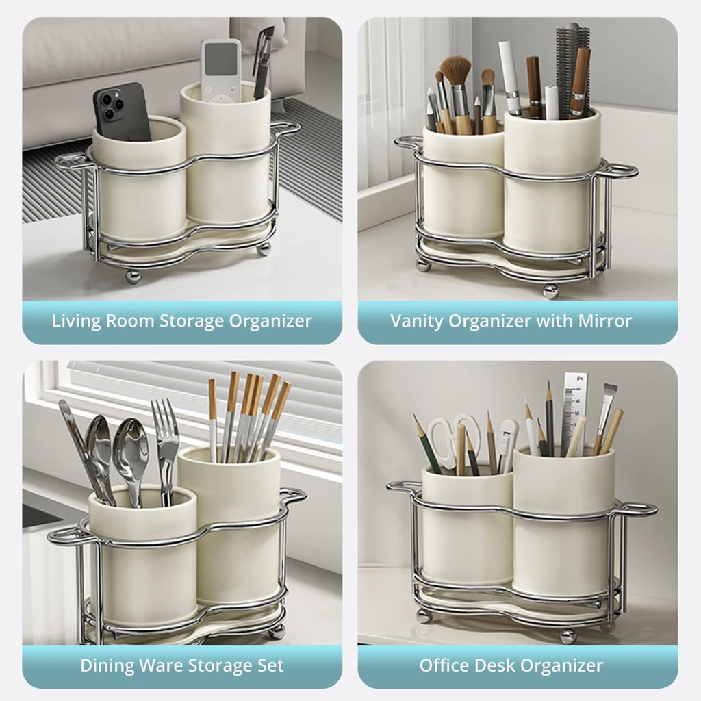 Stainless Steel Utensil Holder with Drain Tray