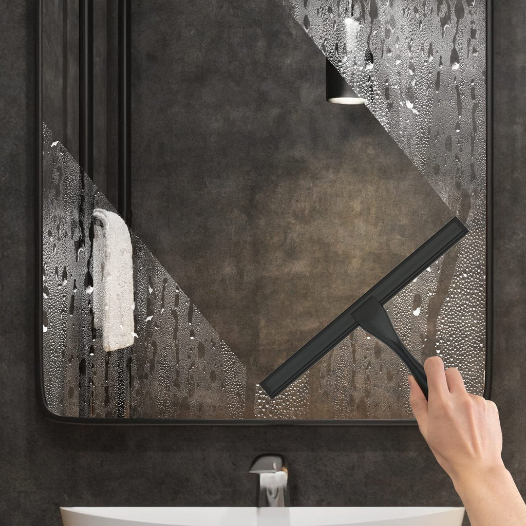 All-Purpose Stainless Steel Shower Squeegee with 2 Adhesive Hooks