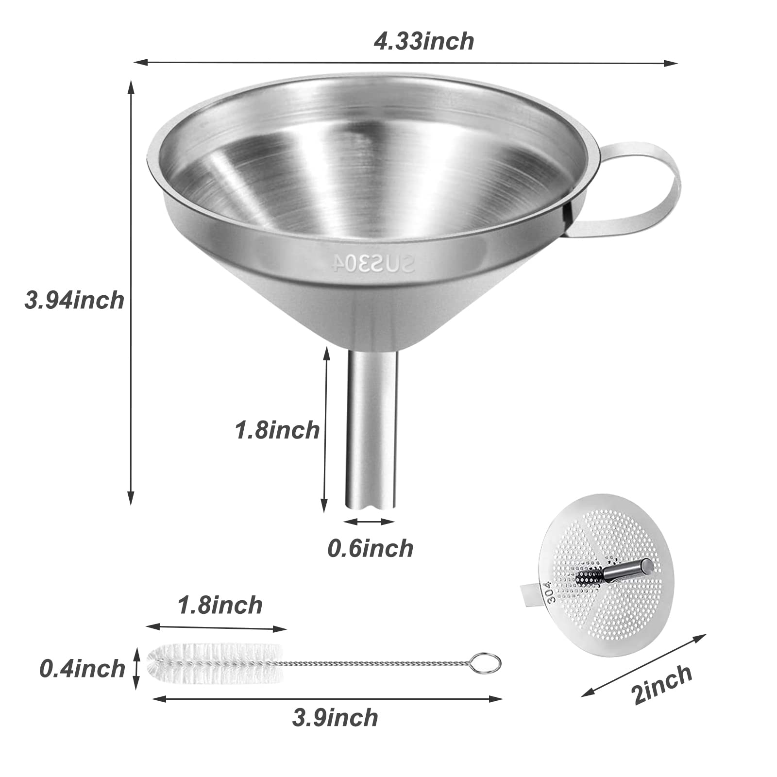 Stainless Steel Kitchen Funnel for Filling Bottles, Transferring Liquid, Oil, Juice, Milk