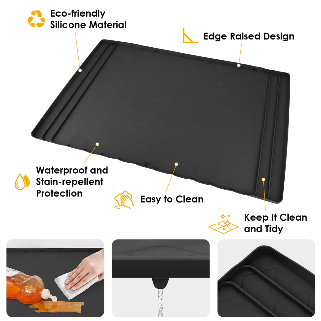 Under Sink Waterproof Silicone Mat with Drain Hole