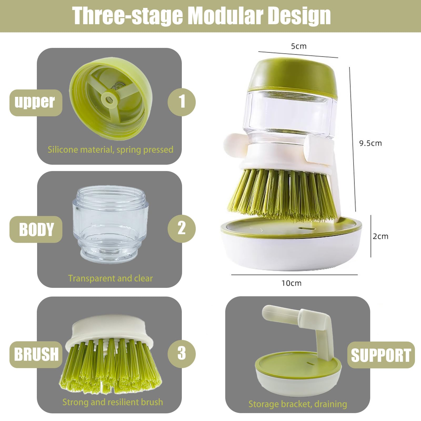 Soap Dispensing Dish Scrub Brush with Holder