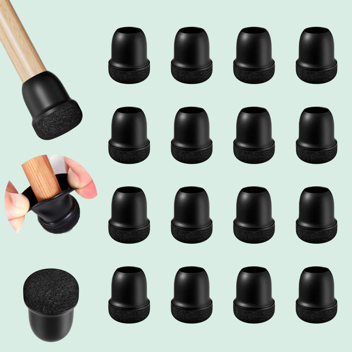 Silicone Chair Leg Protectors with Felt Pads (16PCS)
