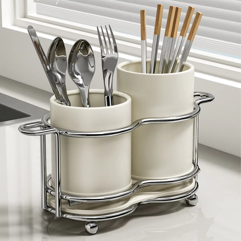 Stainless Steel Utensil Holder with Drain Tray