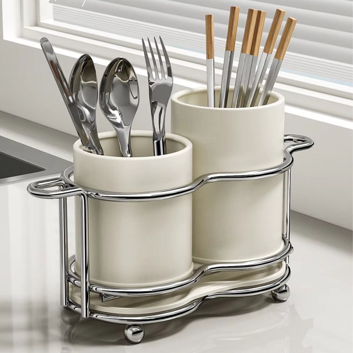 Stainless Steel Utensil Holder with Drain Tray