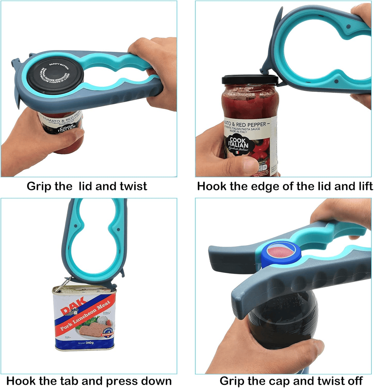 Jar Opener Bottle Opener and Can Opener for Weak hands, Seniors with Arthritis and Anyone with Low Strength, Multi-Function Kitchen Opener Tool