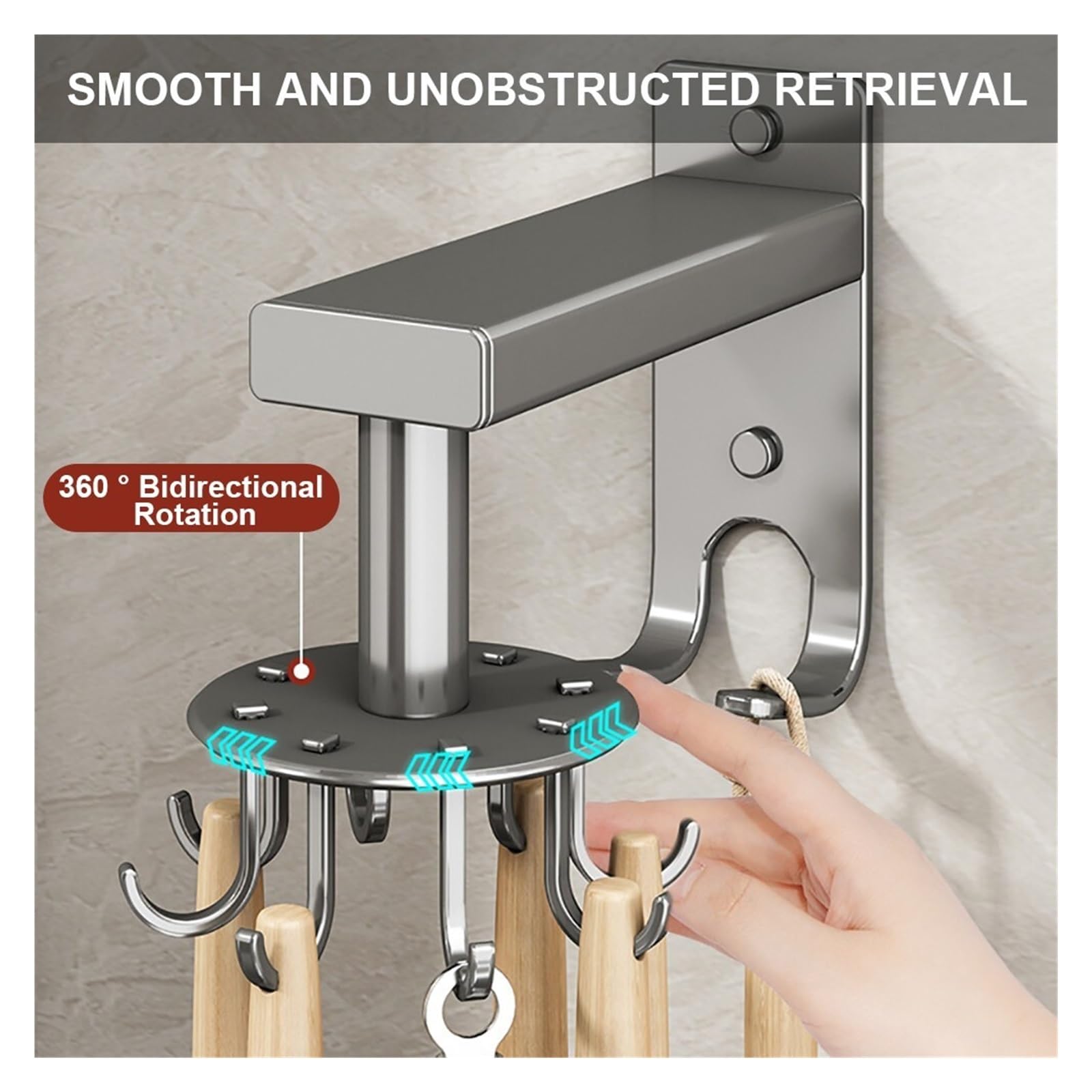 Wall Mounted Kitchen Rotary Utensil Hook Rack
