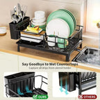 Rustproof Dish Drying Rack with Utensil Holder & Drain Board