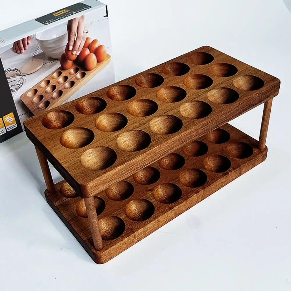 Solid Wood Egg Holder Rack Countertop Organizer