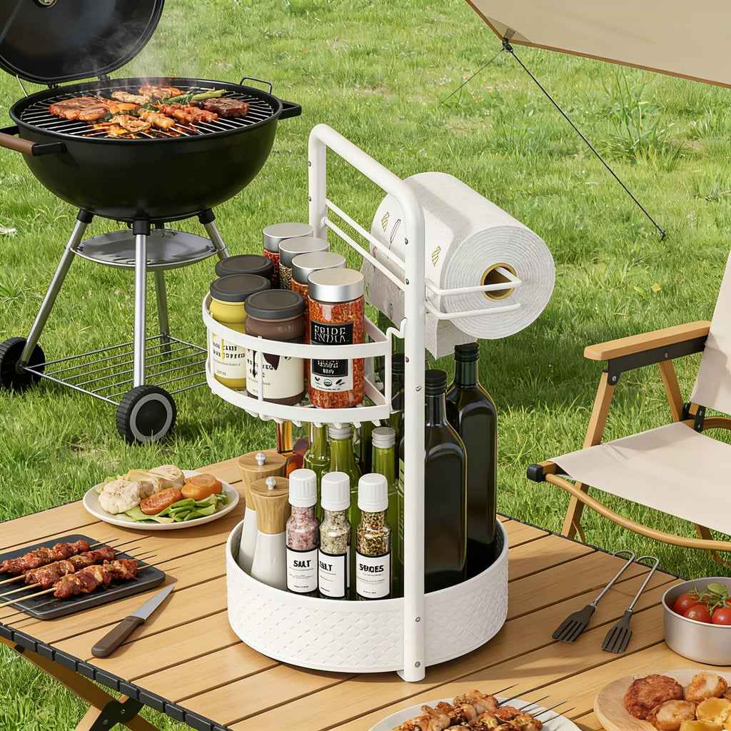 2 Tier Rotating Spice Rack with Paper Towel Holder