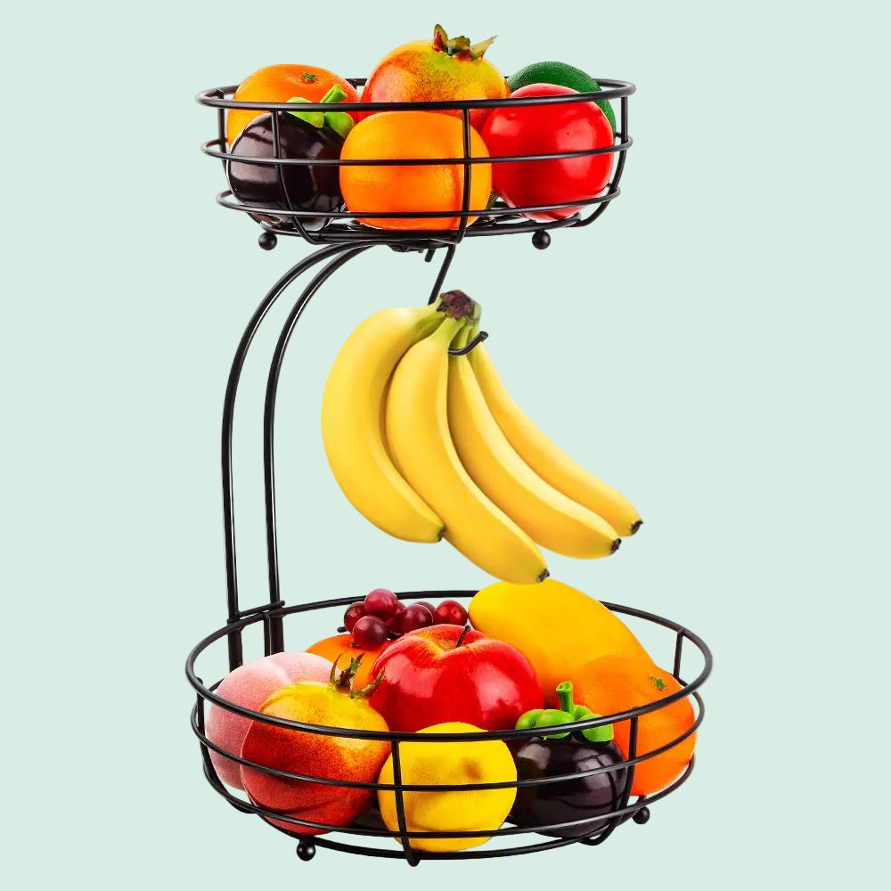 Iron 2-Tier Countertop Fruit Vegetables Basket Bowl