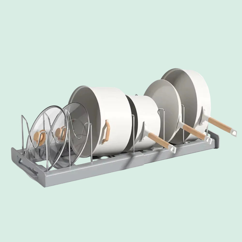 Expandable Pot Organizer Rack for Pots Pans & Lids