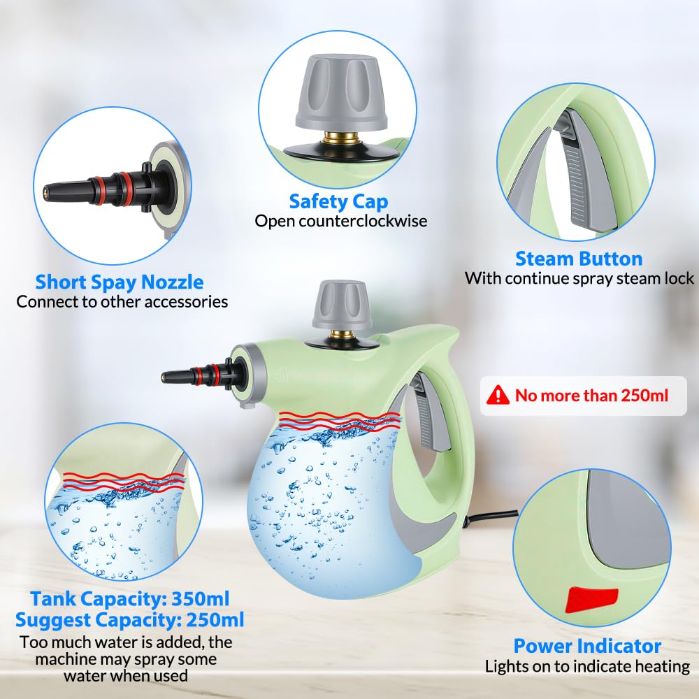 Handheld Pressurized Steam Cleaner with 12 pcs Accessories