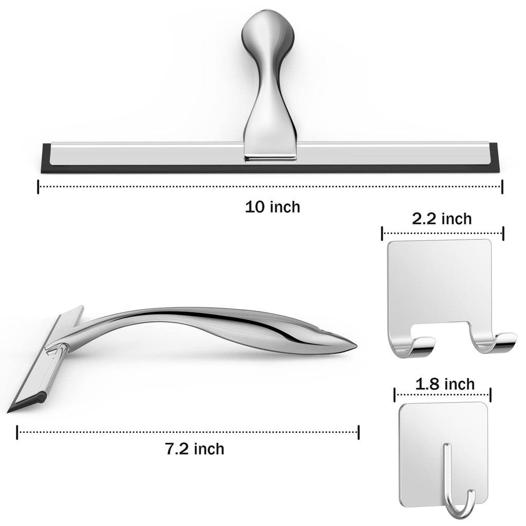 All-Purpose Stainless Steel Shower Squeegee with 2 Adhesive Hooks