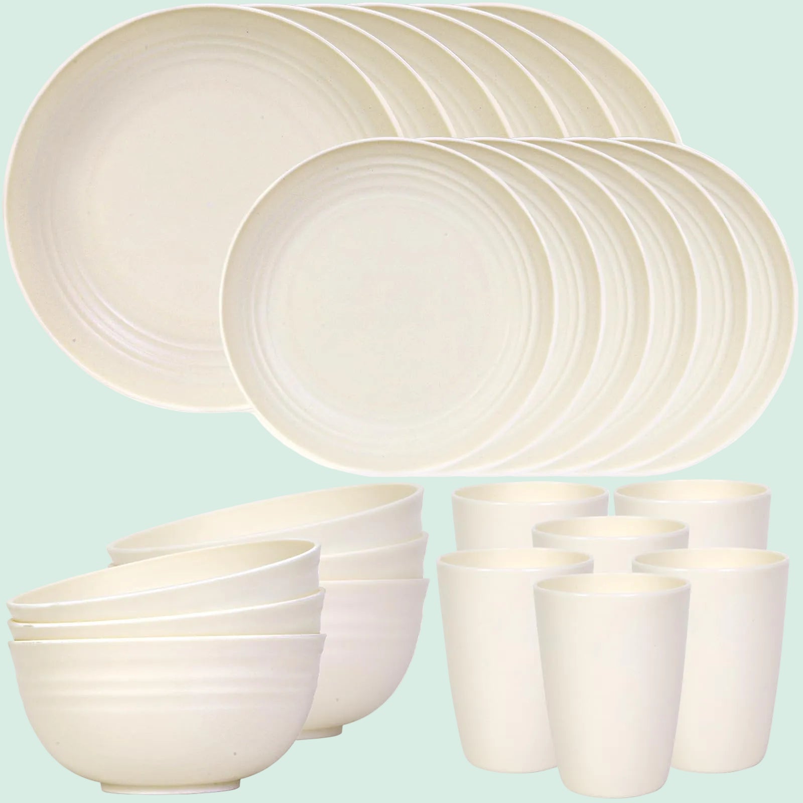 24PCS Unbreakable Dinnerware Set for 6, Plates & Bowls