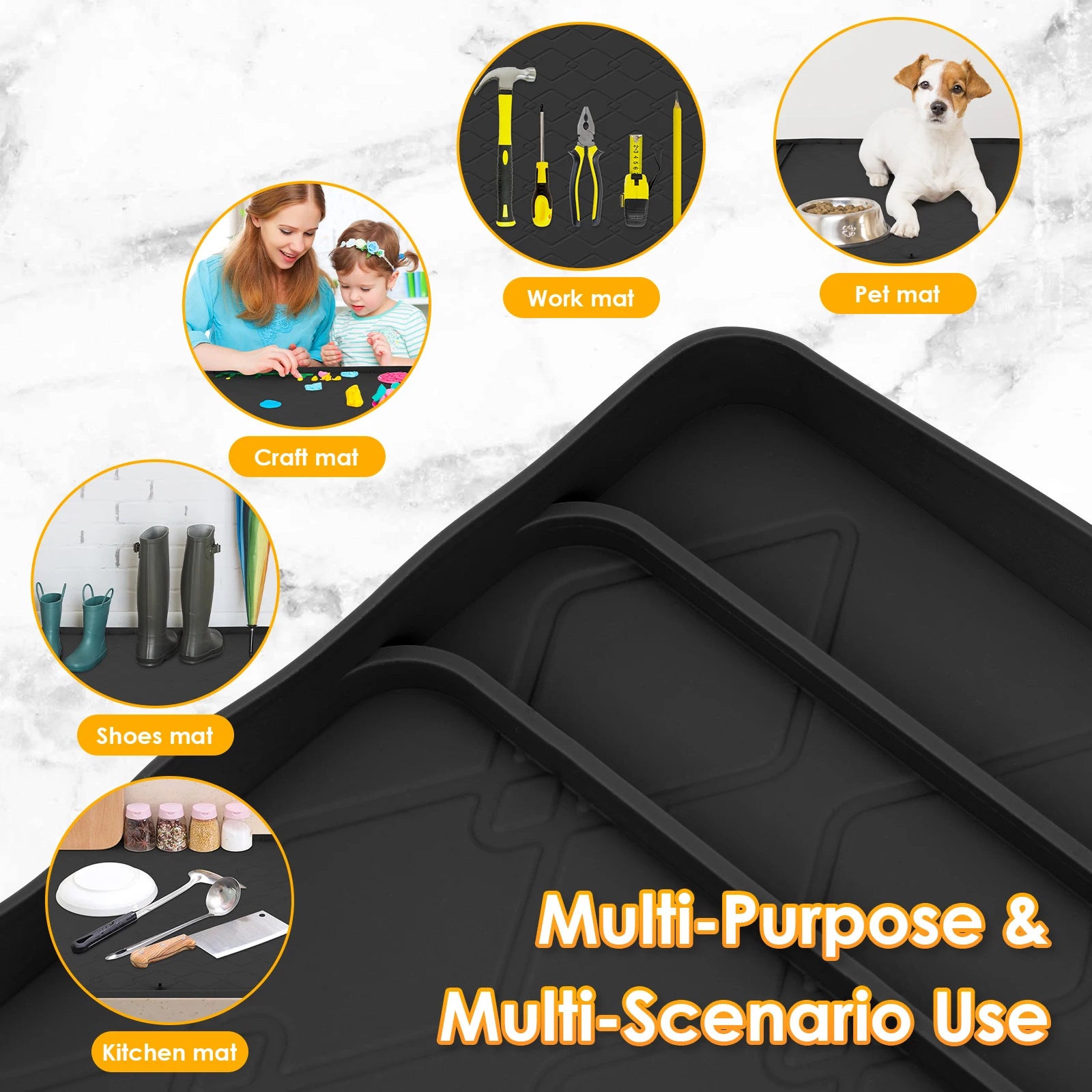 Under Sink Waterproof Silicone Mat with Drain Hole