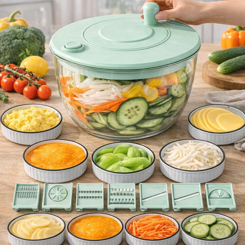 7PCS Salad Spinner Vegetable Washer & Chopper Set