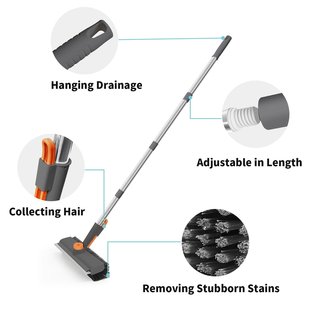 Floor Scrub Brush with Long Handle & Scraper