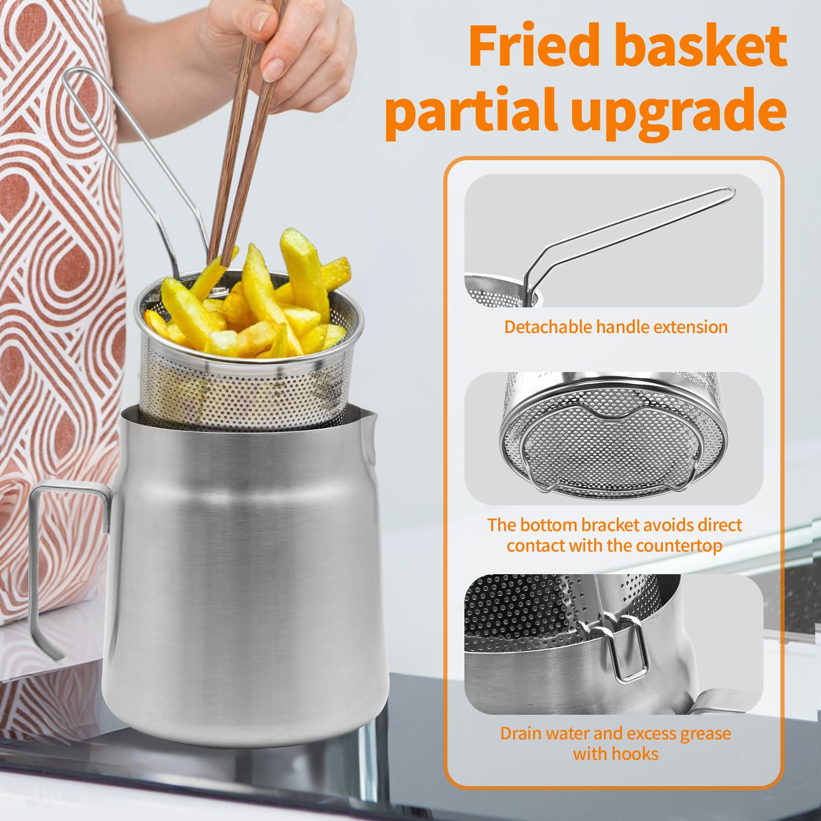 68oz Stainless Steel Oil Filter Pot with Deep Fryer Basket