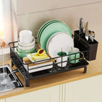 Rustproof Dish Drying Rack with Utensil Holder & Drain Board