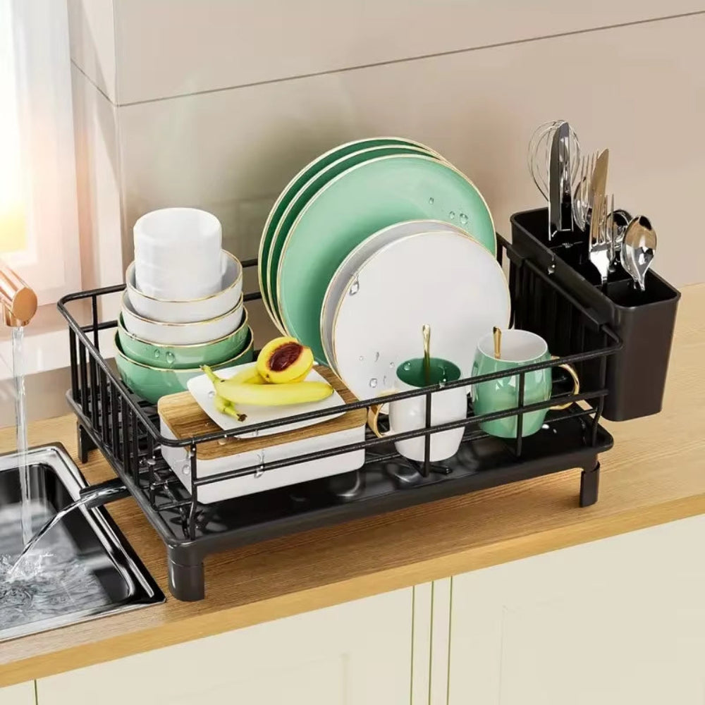 Rustproof Dish Drying Rack with Utensil Holder & Drain Board