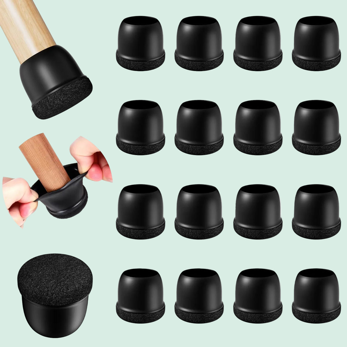 Silicone Chair Leg Protectors with Felt Pads (16PCS)