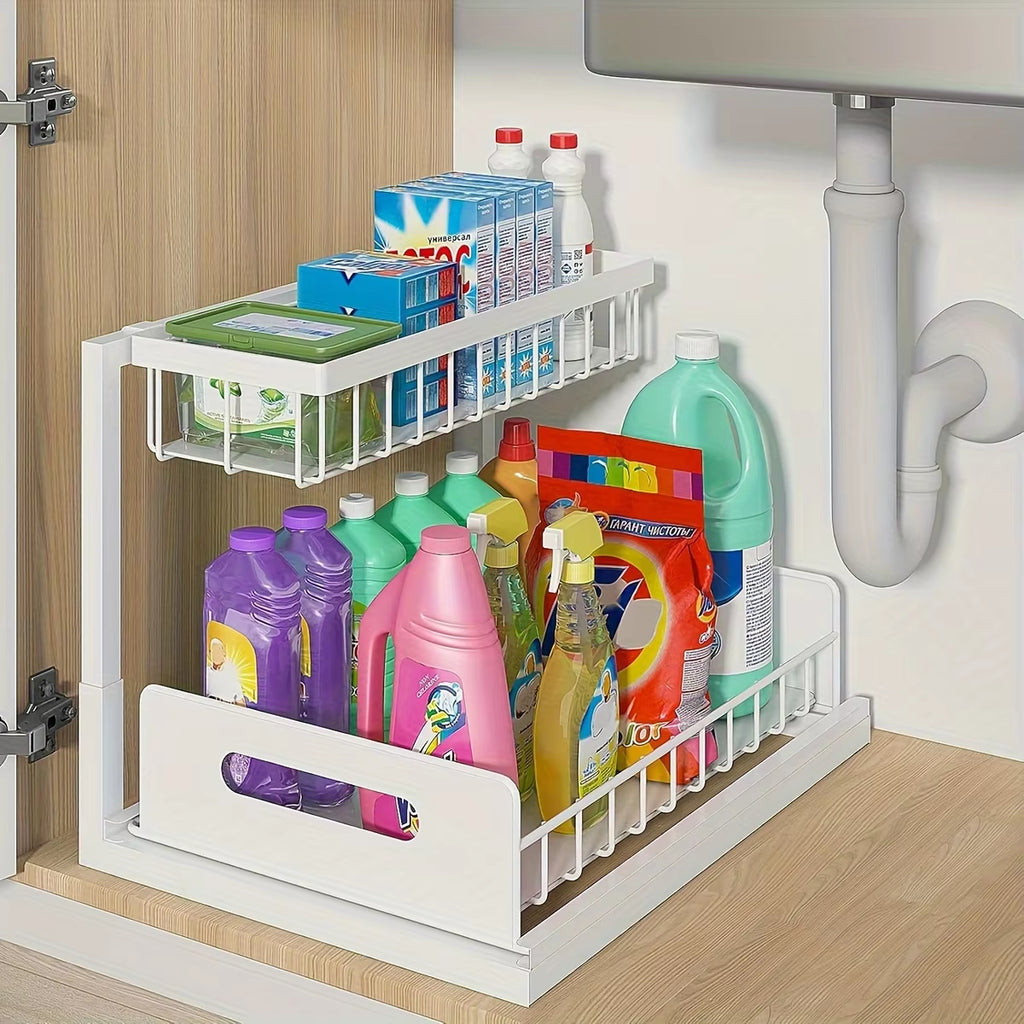 Under Sink Sliding Drawer Organizer with Pull-Out Shelves
