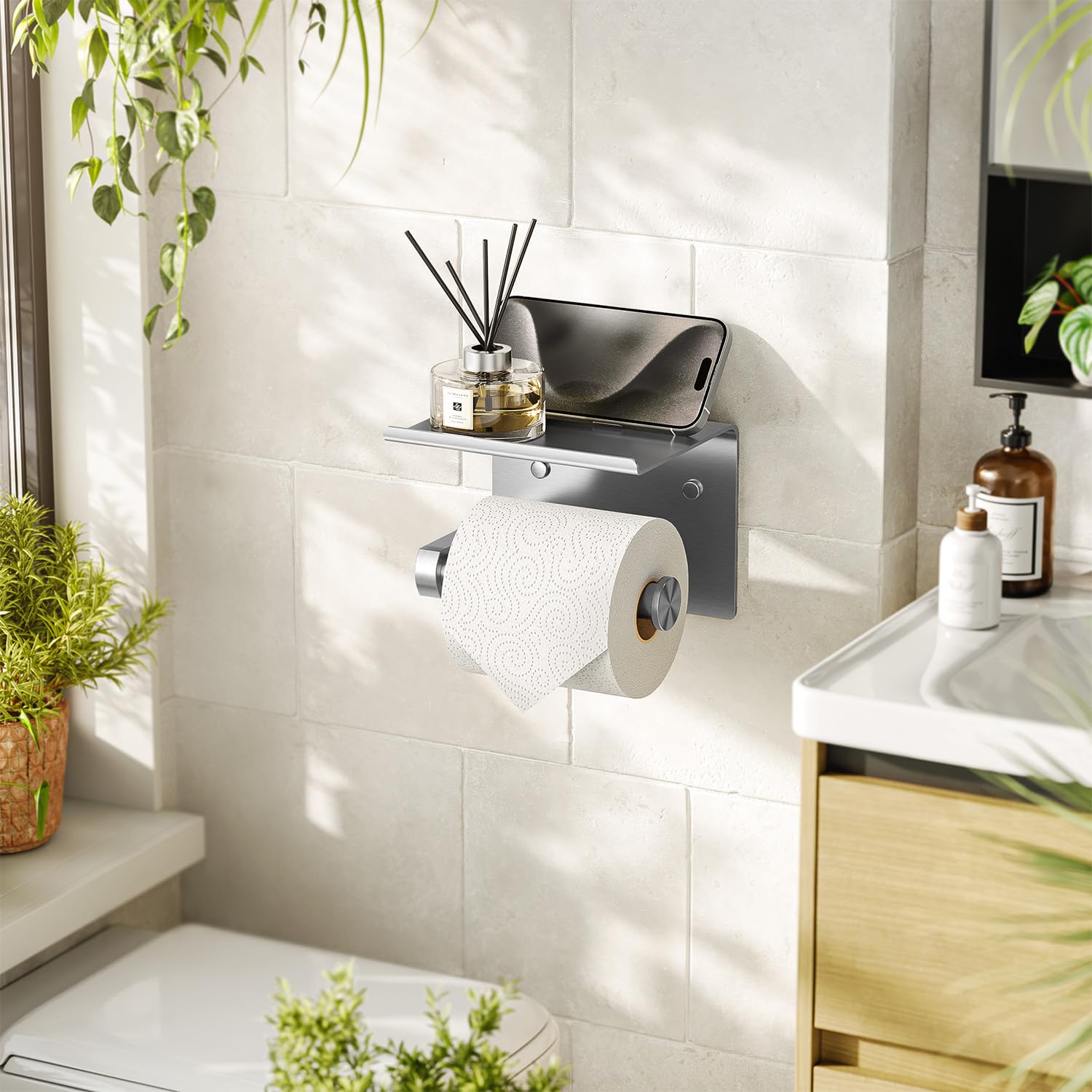 Stainless Steel Toilet Paper Holder with Shelf