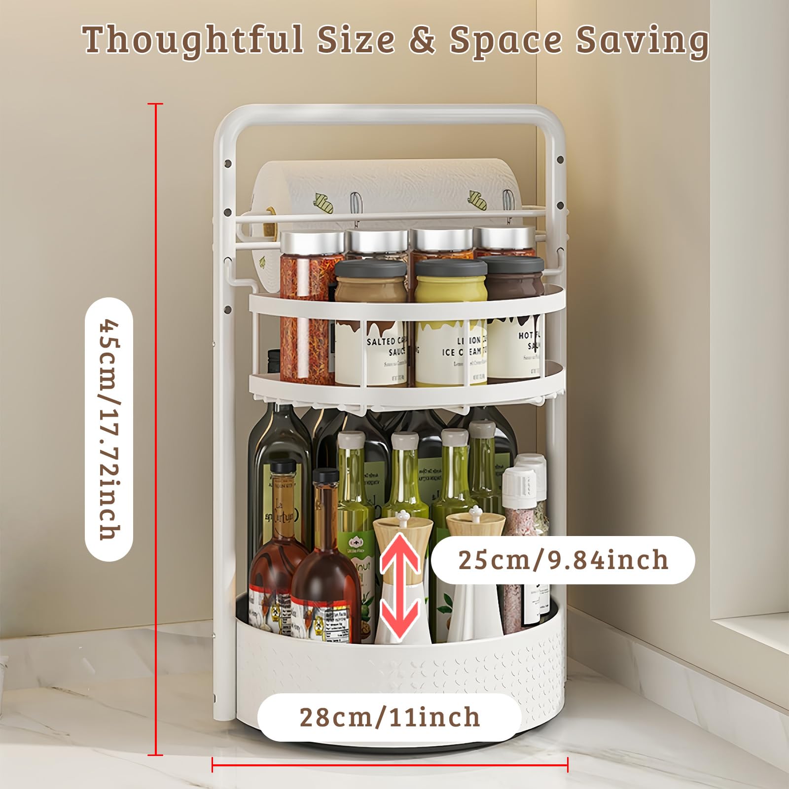 2 Tier Rotating Spice Rack with Paper Towel Holder
