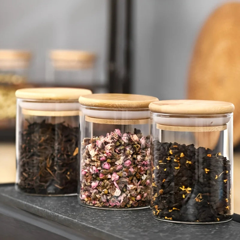 12PCS Glass Spice Jars with Bamboo Lids & Labels