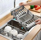 Expandable Over Sink Drain Basket Dish Rack