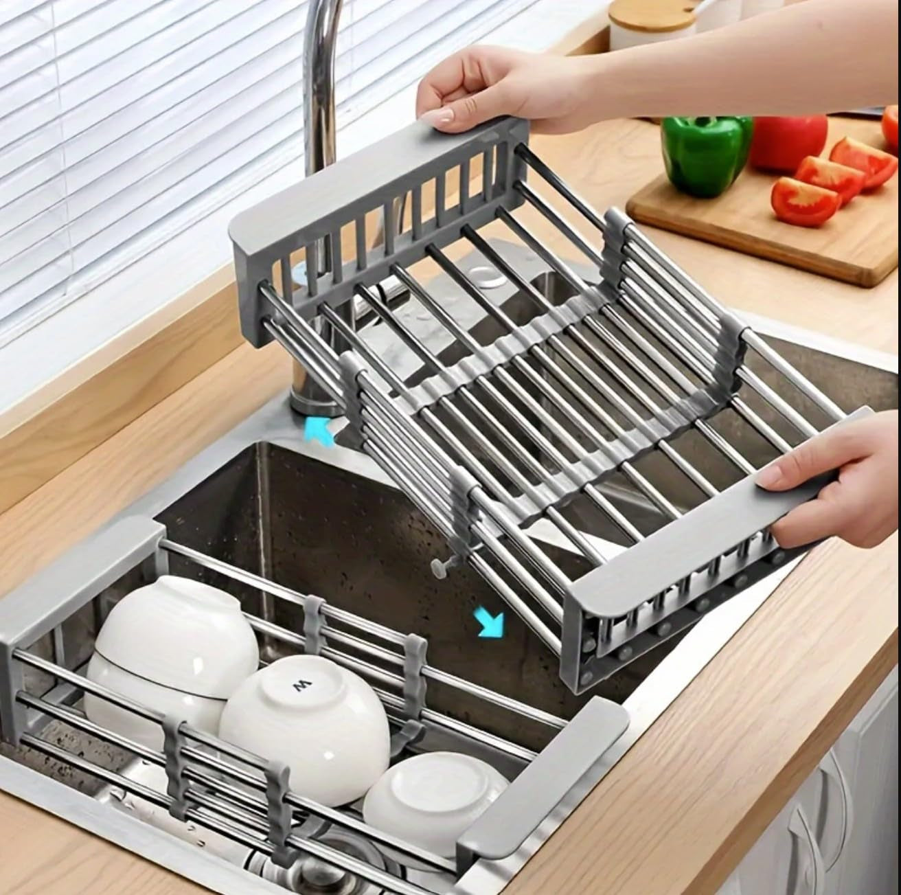 Expandable Over Sink Drain Basket Dish Rack