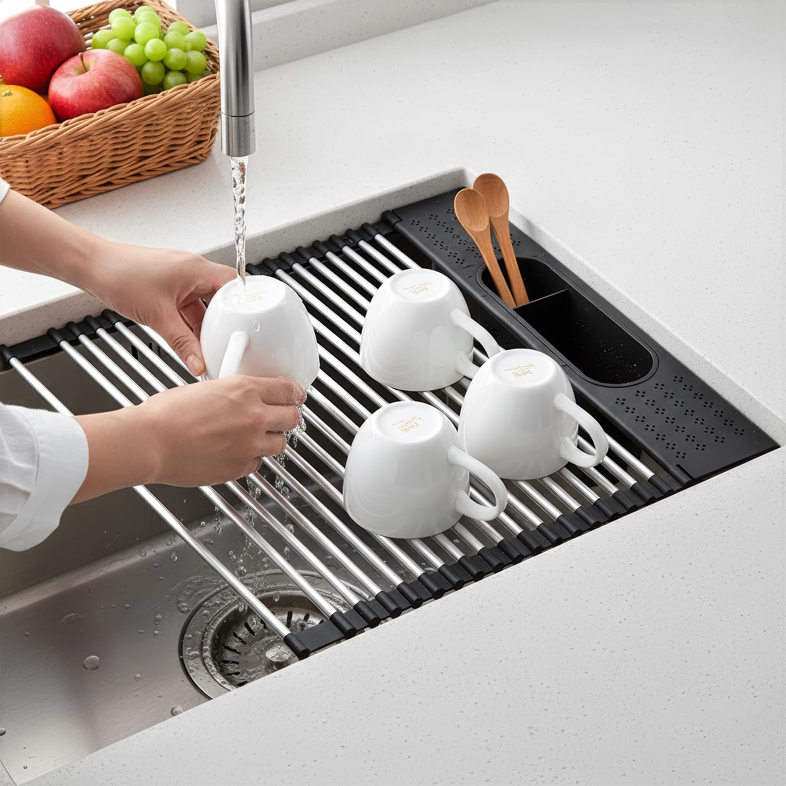 Roll Up Dish Drying Rack Over Sink