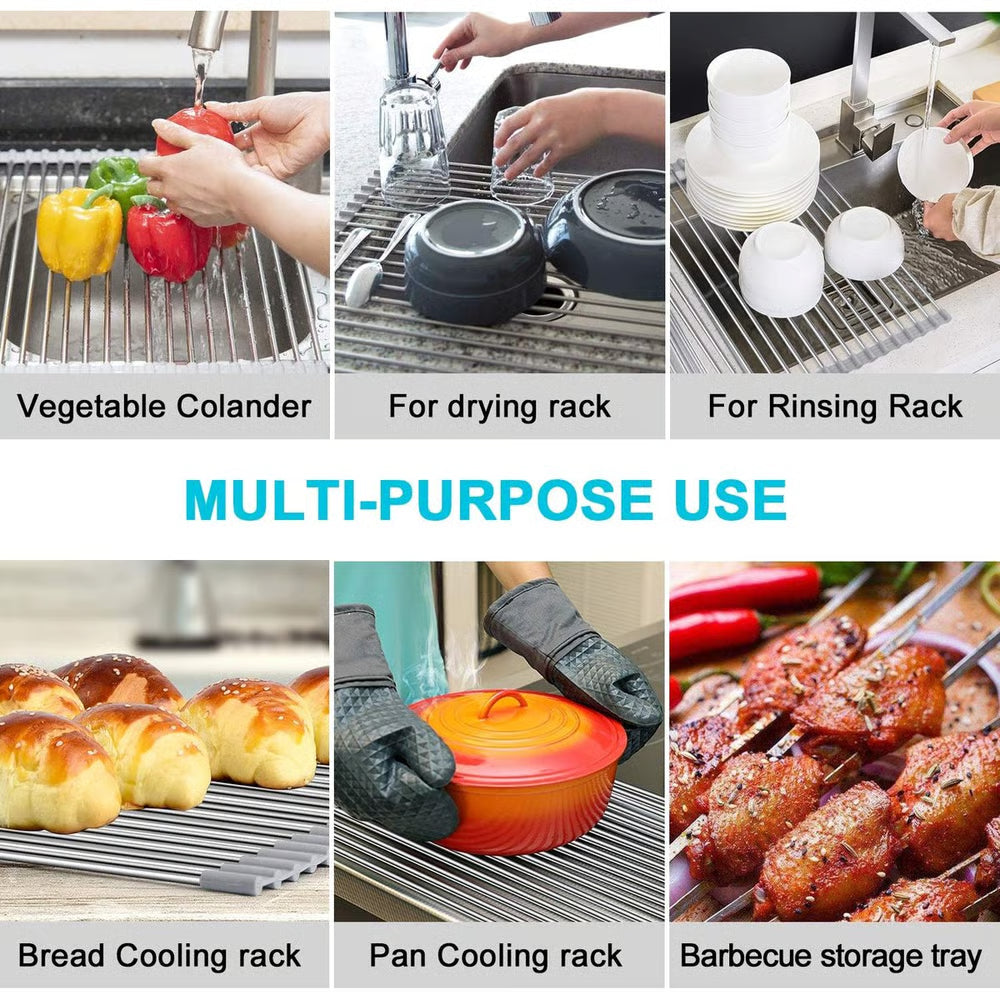 Stainless Steel Roll-Up Dish Drying Rack