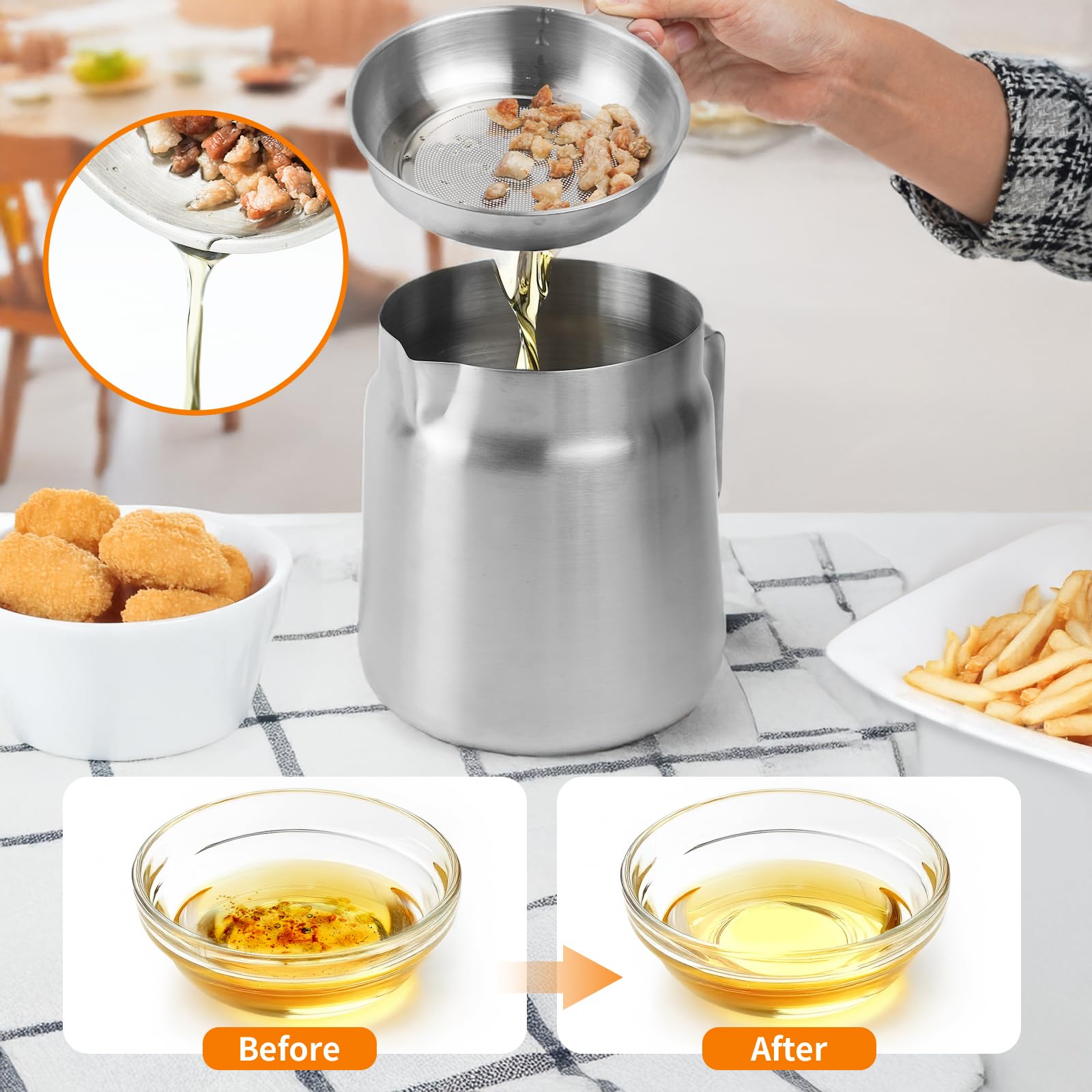 68oz Stainless Steel Oil Filter Pot with Deep Fryer Basket
