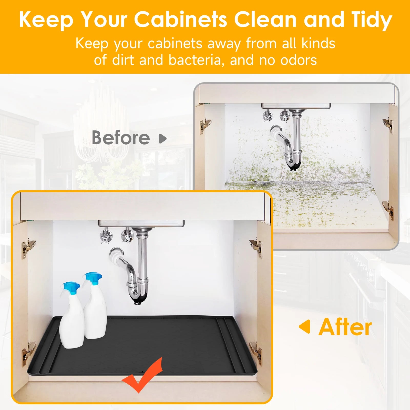 Under Sink Waterproof Silicone Mat with Drain Hole