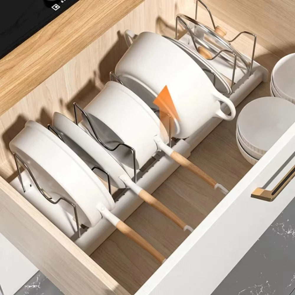 Expandable Pot Organizer Rack for Pots Pans & Lids