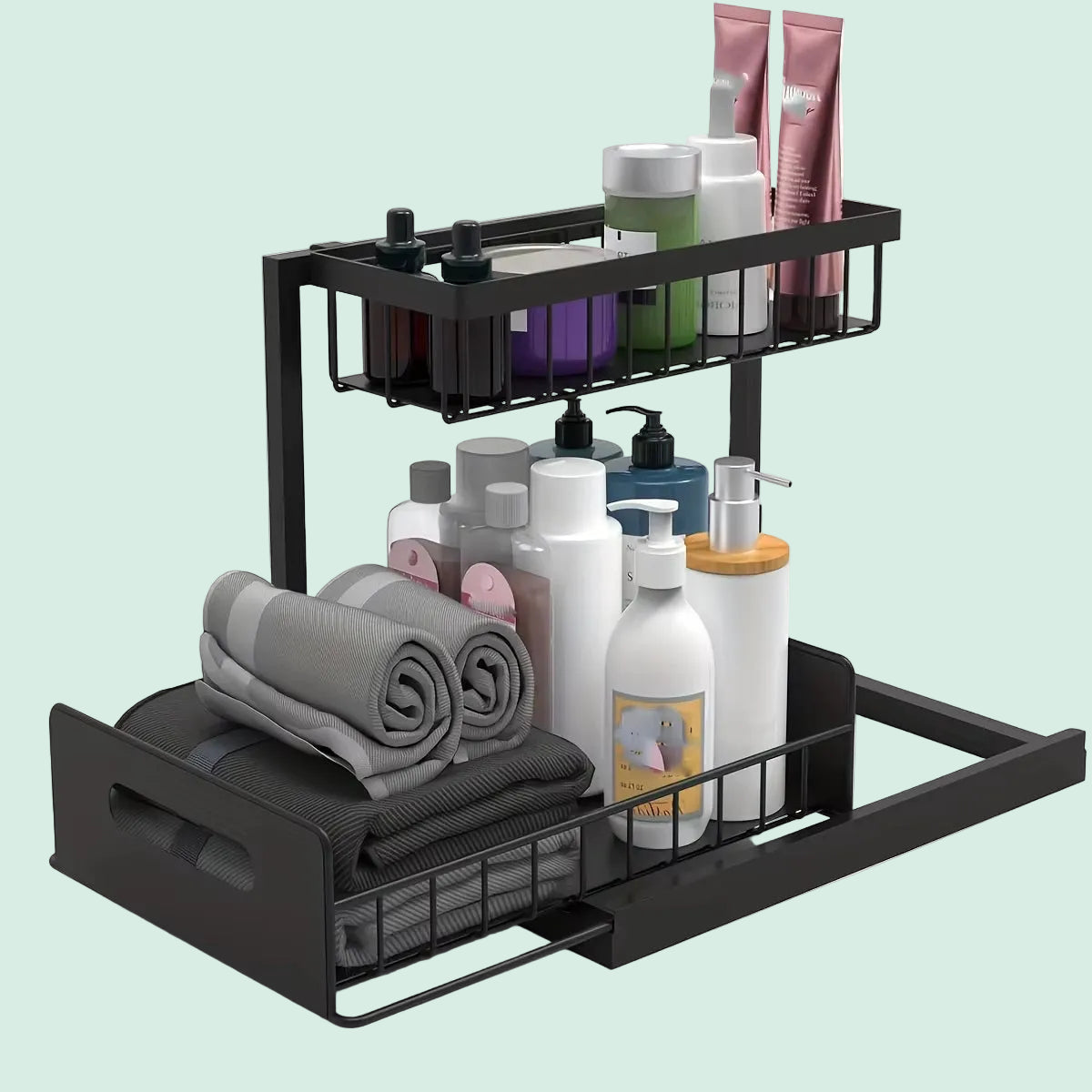 Under Sink Sliding Drawer Organizer with Pull-Out Shelves