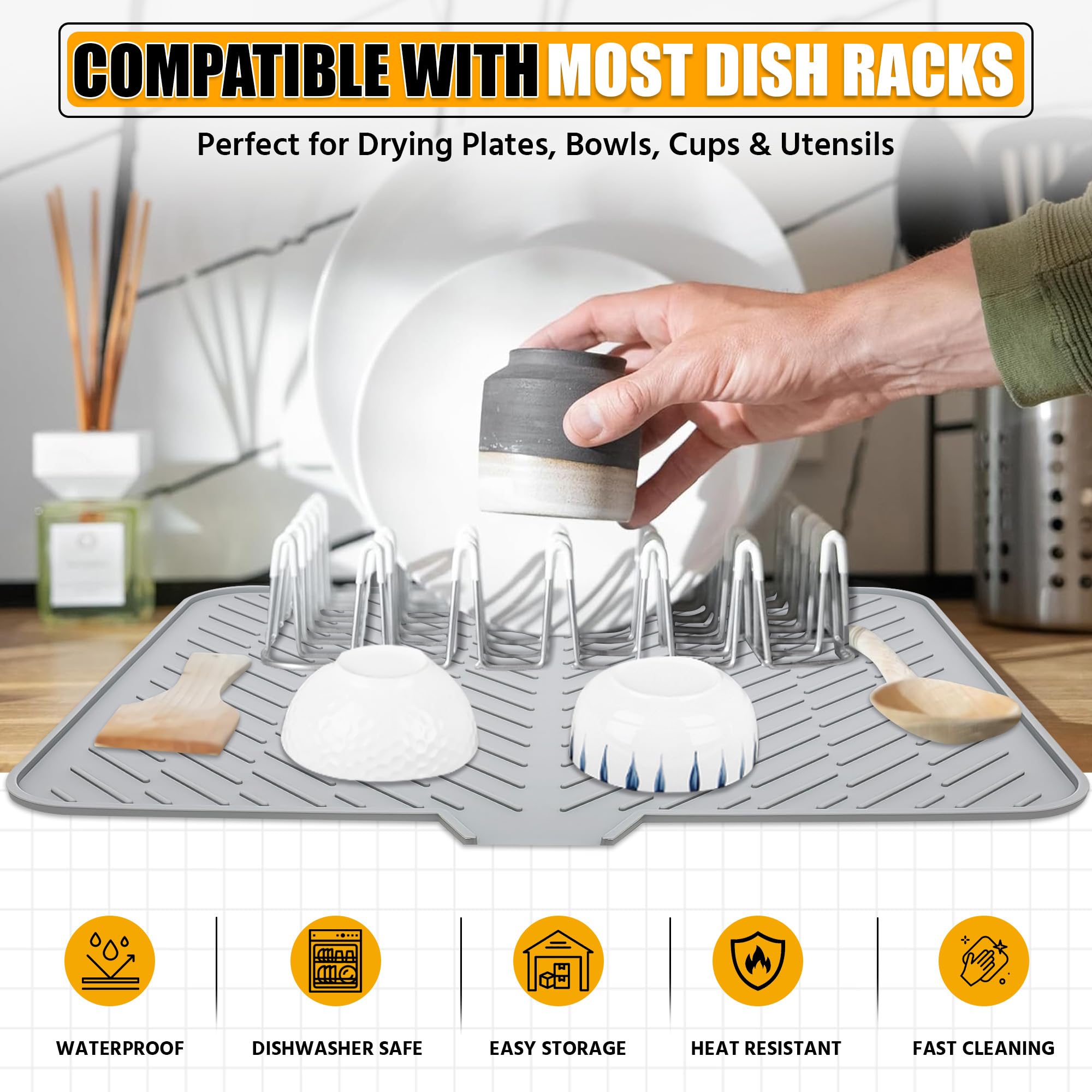 Silicone Dish Drying Mat with Drain Lip