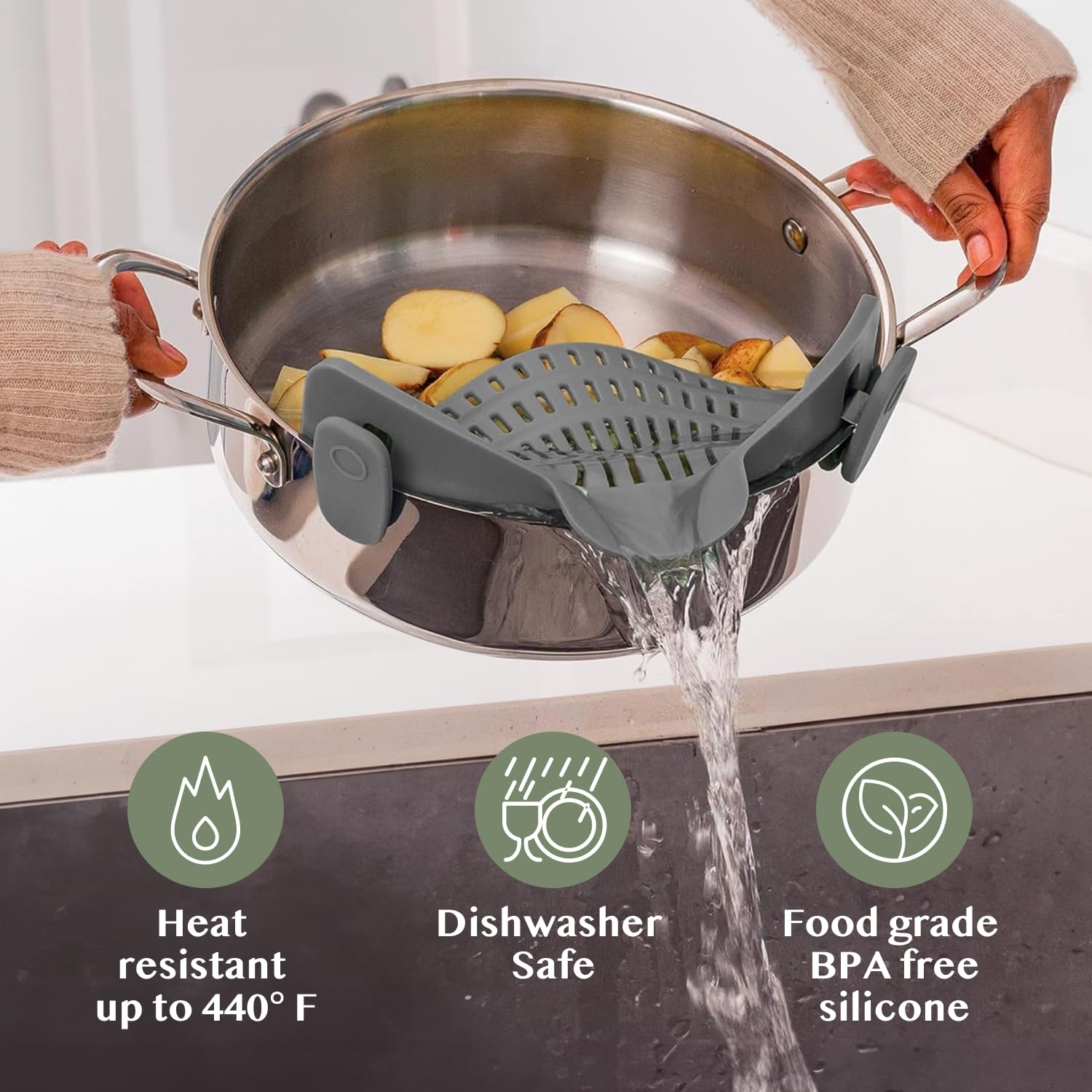 Silicone Pasta Strainer Clip-On for Pots and Pans