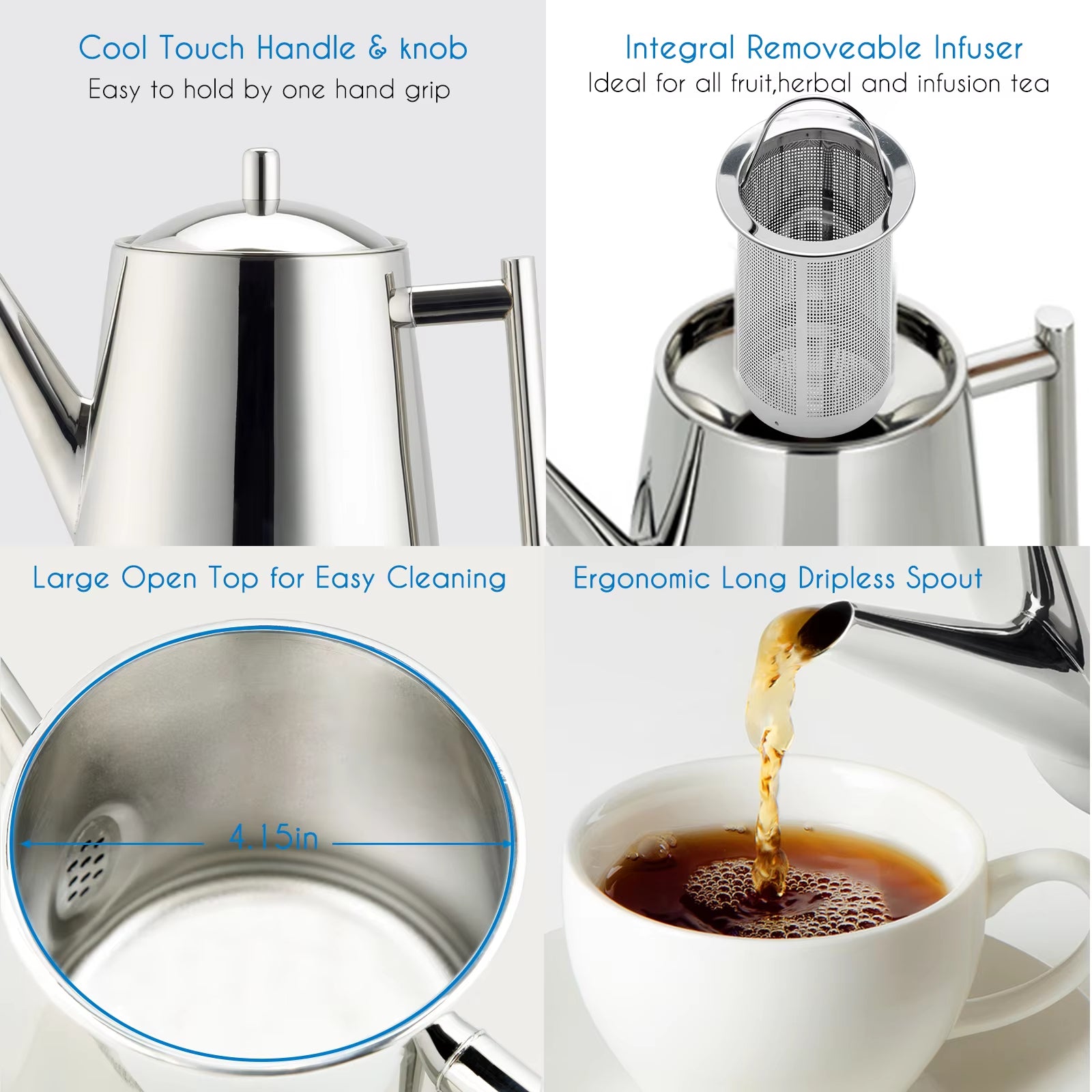 Stainless Steel Tea Pot with Removable Infuser
