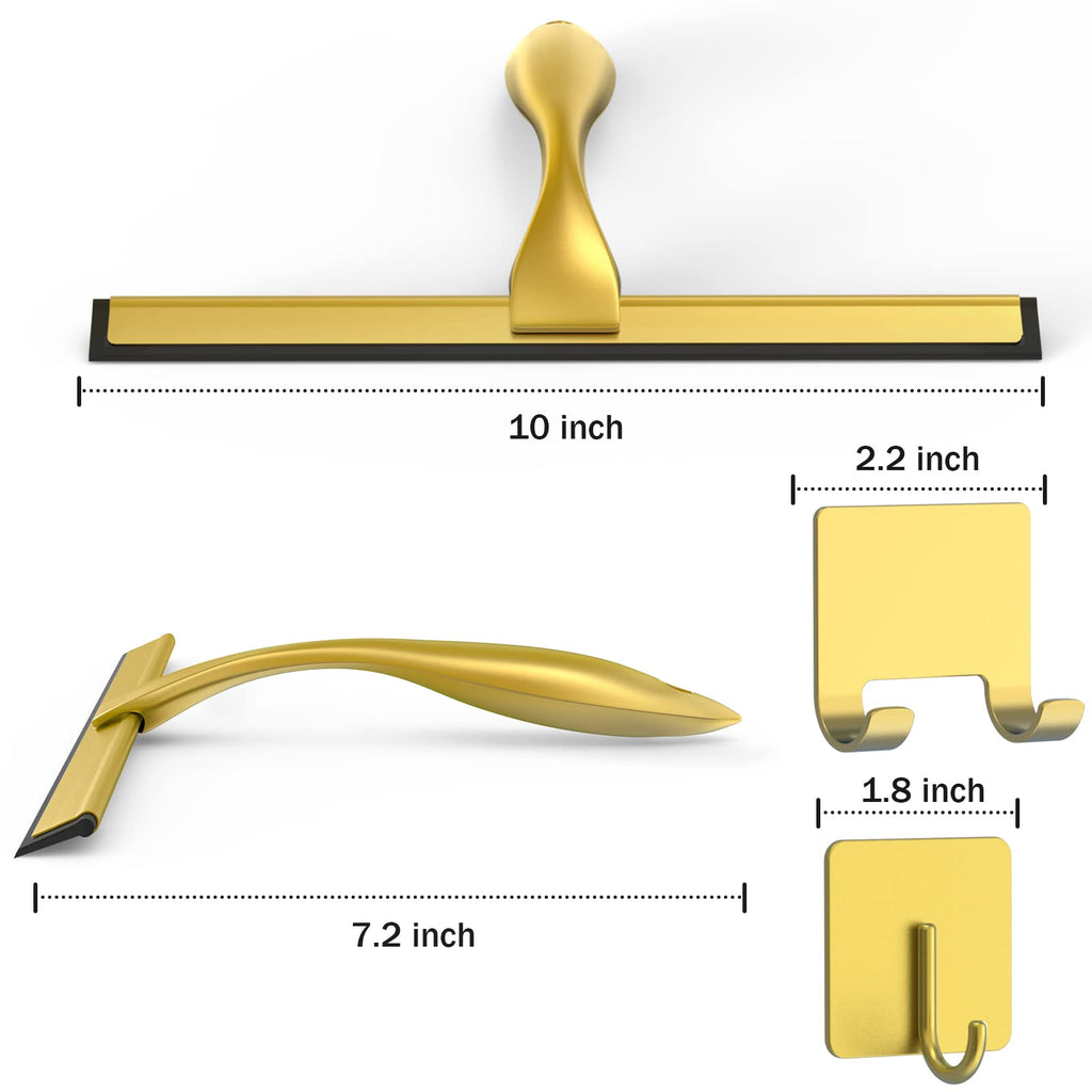 All-Purpose Stainless Steel Shower Squeegee with 2 Adhesive Hooks