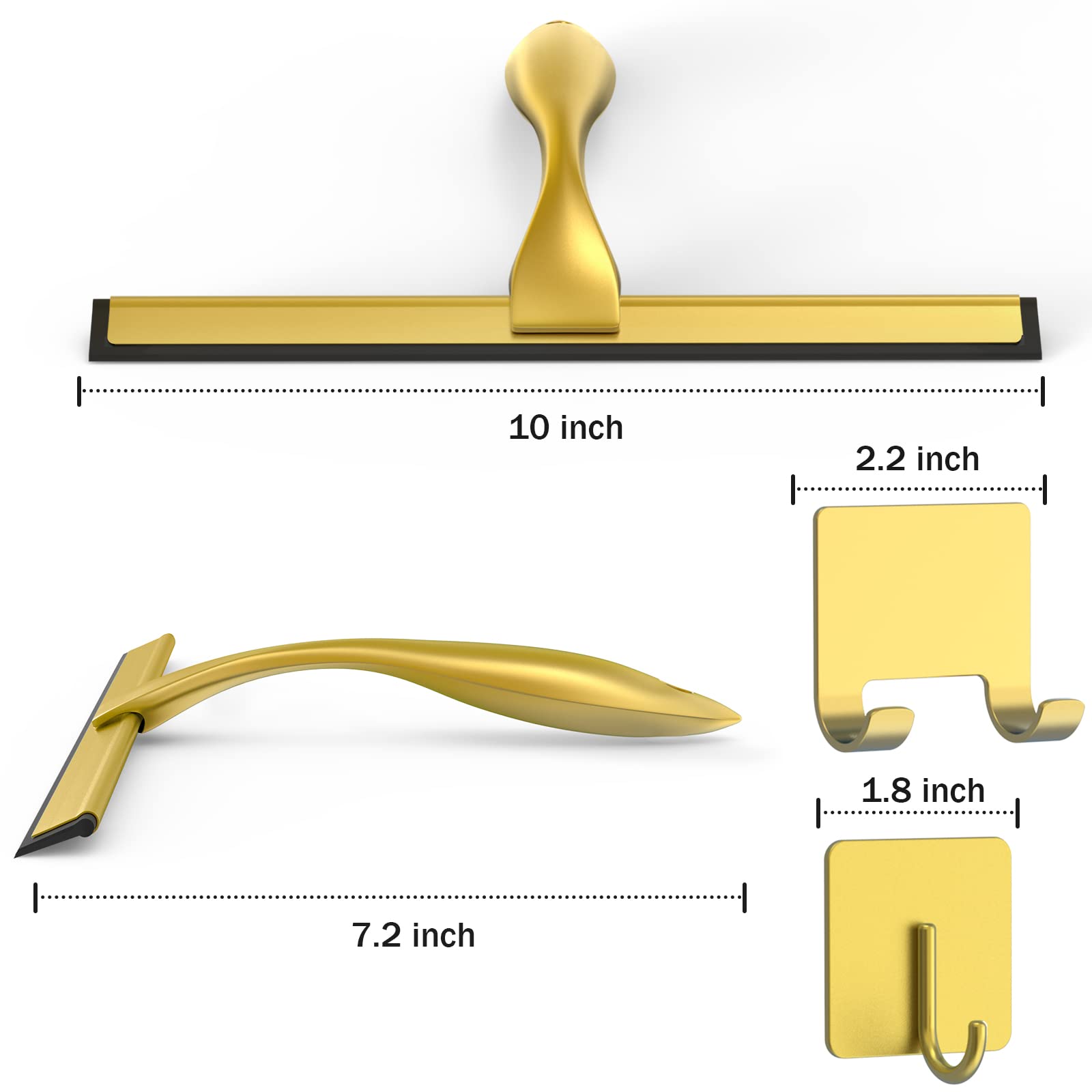 All-Purpose Stainless Steel Shower Squeegee with 2 Adhesive Hooks