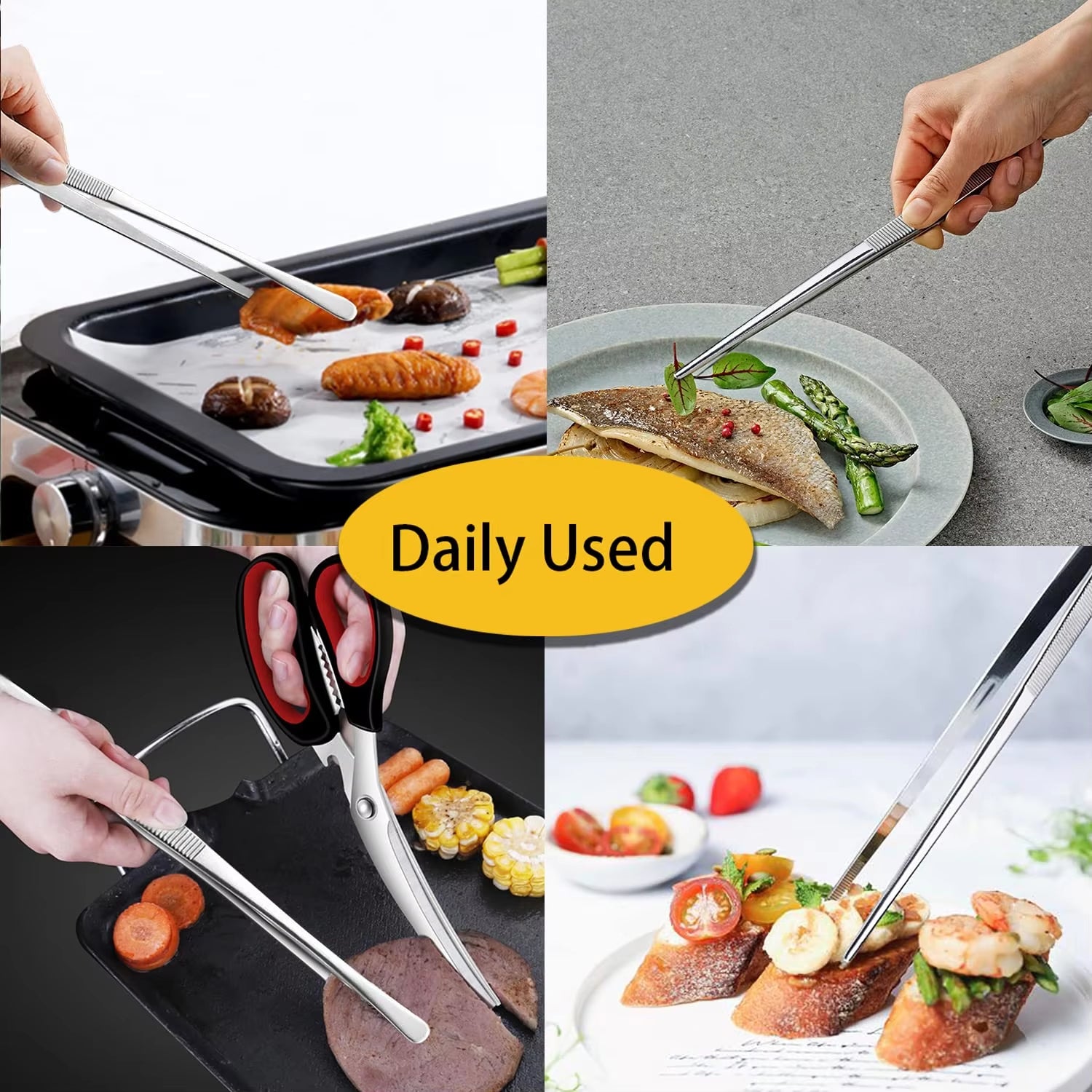 Stainless Steel Kitchen Cooking Tweezers (2pcs)
