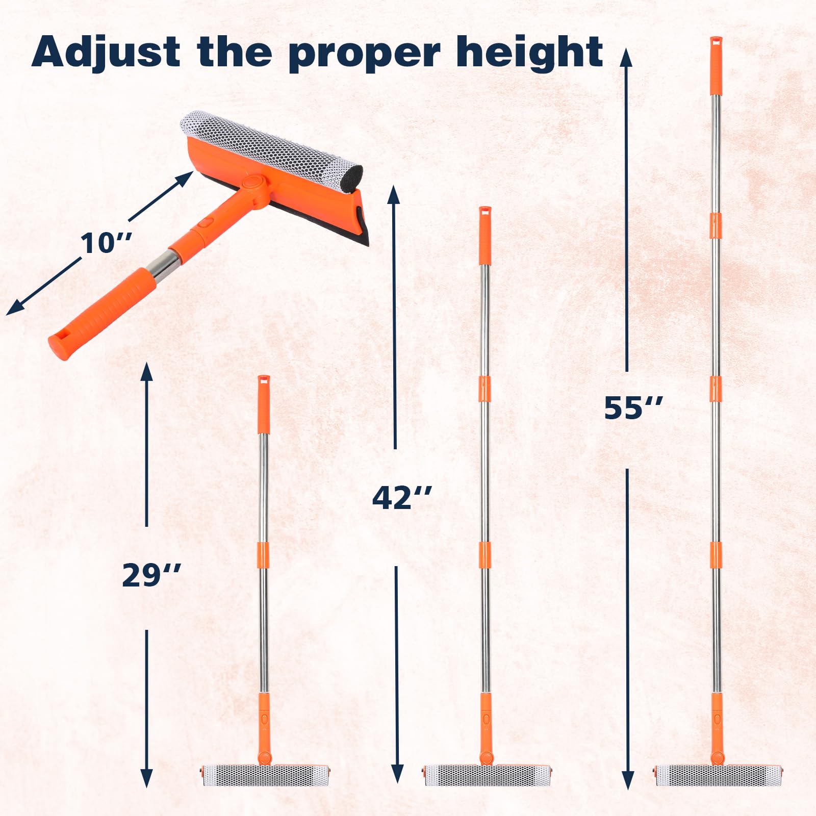 Professional 2-in-1 Window Squeegee Cleaner with Long Handle
