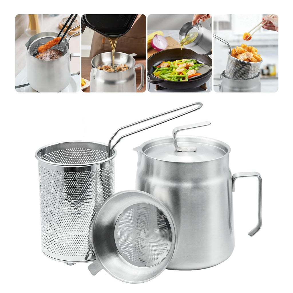 68oz Stainless Steel Oil Filter Pot with Deep Fryer Basket