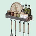Wall Mount Spice Rack Utensil Holder Kitchen Shelf Hooks