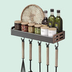 Wall Mount Spice Rack Utensil Holder Kitchen Shelf Hooks