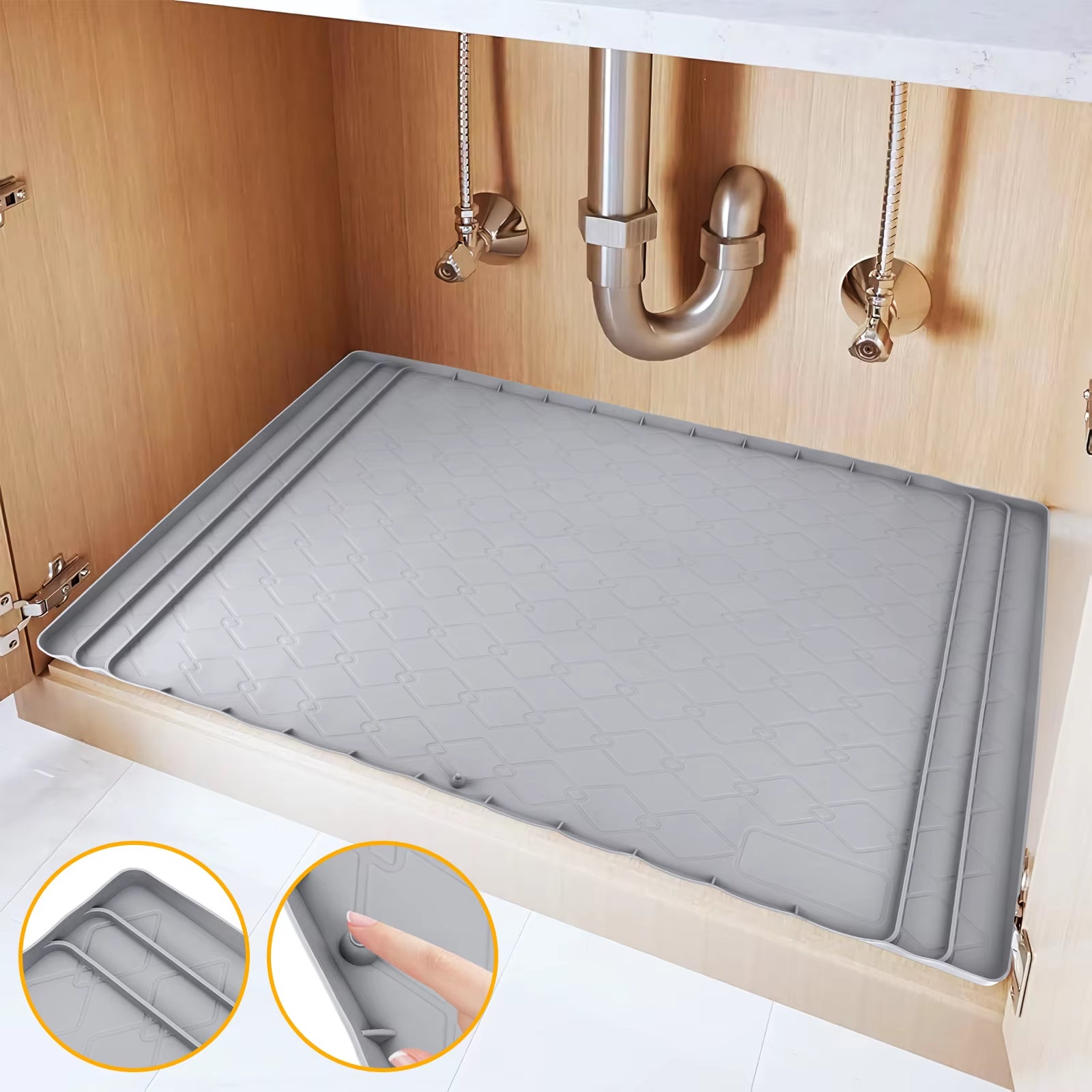 Under Sink Waterproof Silicone Mat with Drain Hole